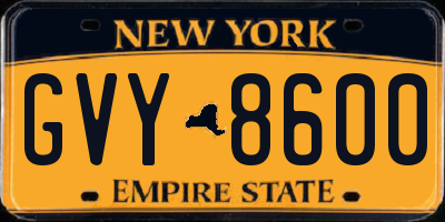 NY license plate GVY8600