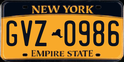 NY license plate GVZ0986