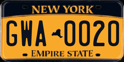 NY license plate GWA0020