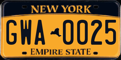 NY license plate GWA0025