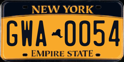 NY license plate GWA0054