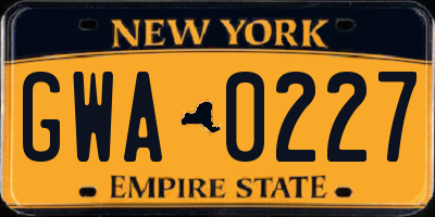 NY license plate GWA0227