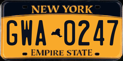 NY license plate GWA0247