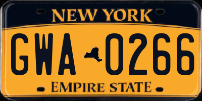 NY license plate GWA0266