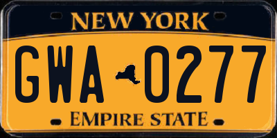 NY license plate GWA0277