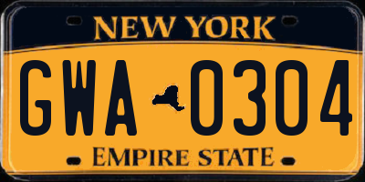 NY license plate GWA0304