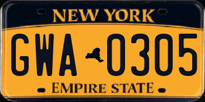 NY license plate GWA0305