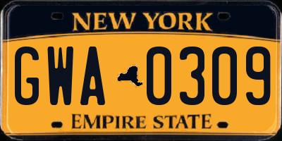 NY license plate GWA0309