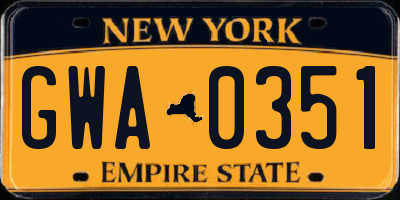 NY license plate GWA0351