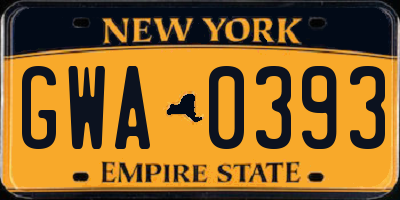 NY license plate GWA0393