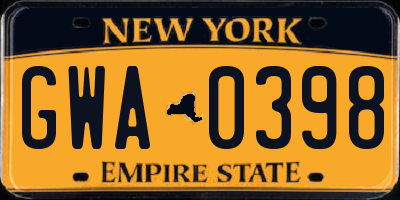 NY license plate GWA0398