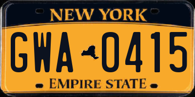 NY license plate GWA0415