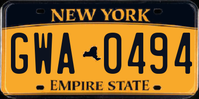 NY license plate GWA0494