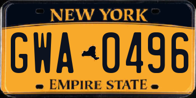 NY license plate GWA0496