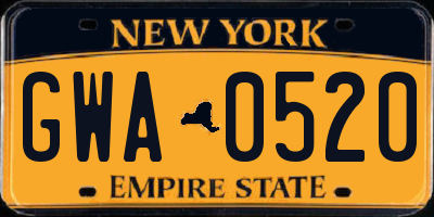 NY license plate GWA0520