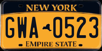 NY license plate GWA0523