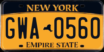 NY license plate GWA0560