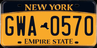 NY license plate GWA0570