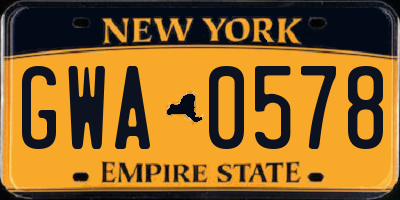 NY license plate GWA0578