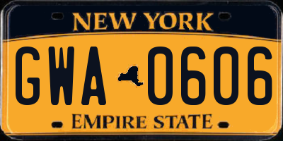 NY license plate GWA0606