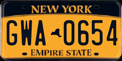 NY license plate GWA0654