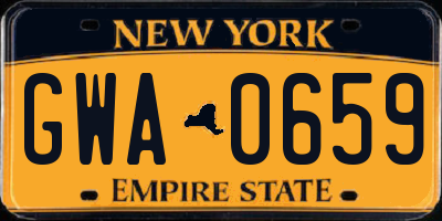 NY license plate GWA0659