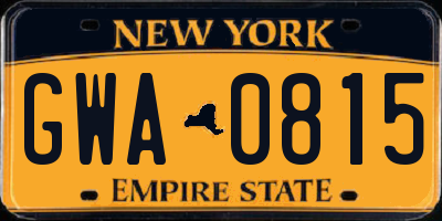 NY license plate GWA0815