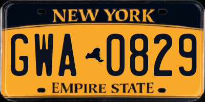 NY license plate GWA0829