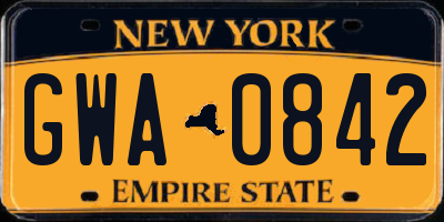NY license plate GWA0842