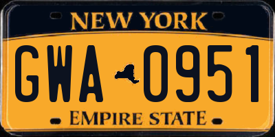 NY license plate GWA0951