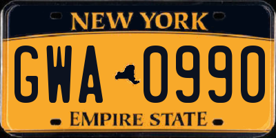 NY license plate GWA0990