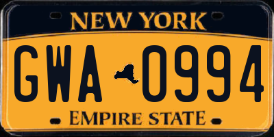 NY license plate GWA0994
