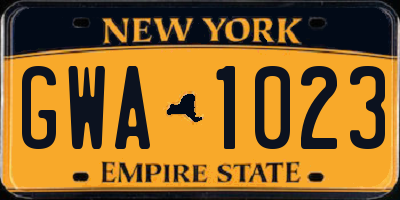 NY license plate GWA1023