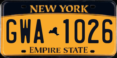 NY license plate GWA1026