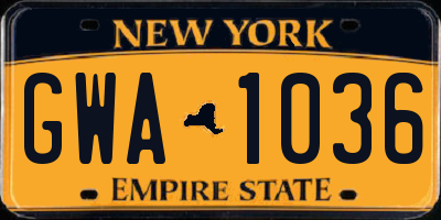 NY license plate GWA1036