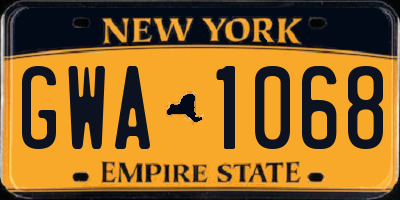 NY license plate GWA1068