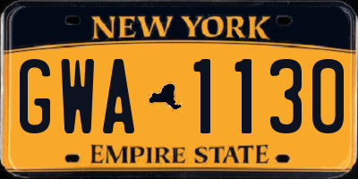 NY license plate GWA1130