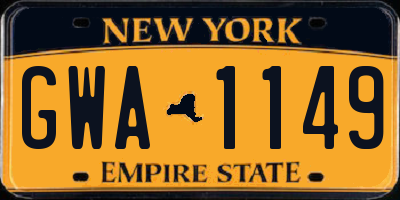 NY license plate GWA1149