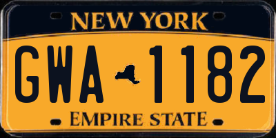 NY license plate GWA1182