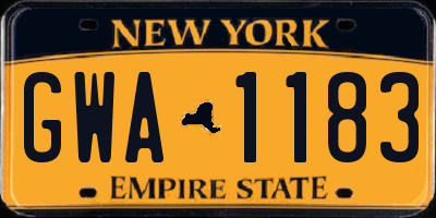NY license plate GWA1183