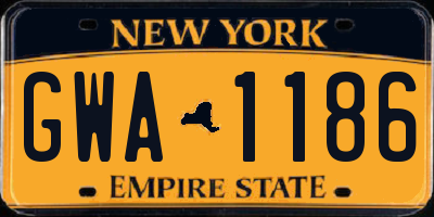NY license plate GWA1186