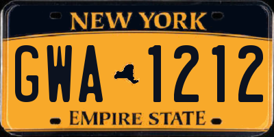 NY license plate GWA1212