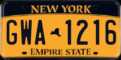 NY license plate GWA1216