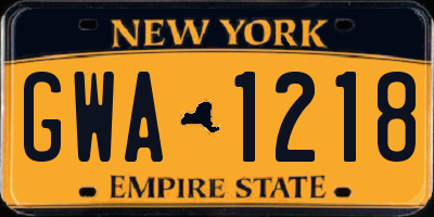 NY license plate GWA1218