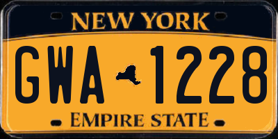 NY license plate GWA1228