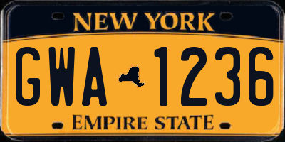 NY license plate GWA1236