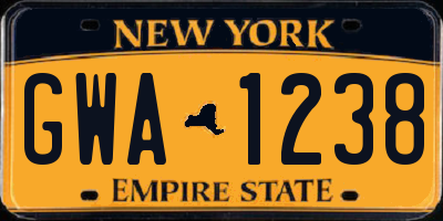 NY license plate GWA1238