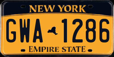 NY license plate GWA1286