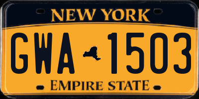 NY license plate GWA1503