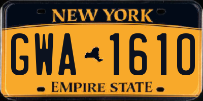 NY license plate GWA1610